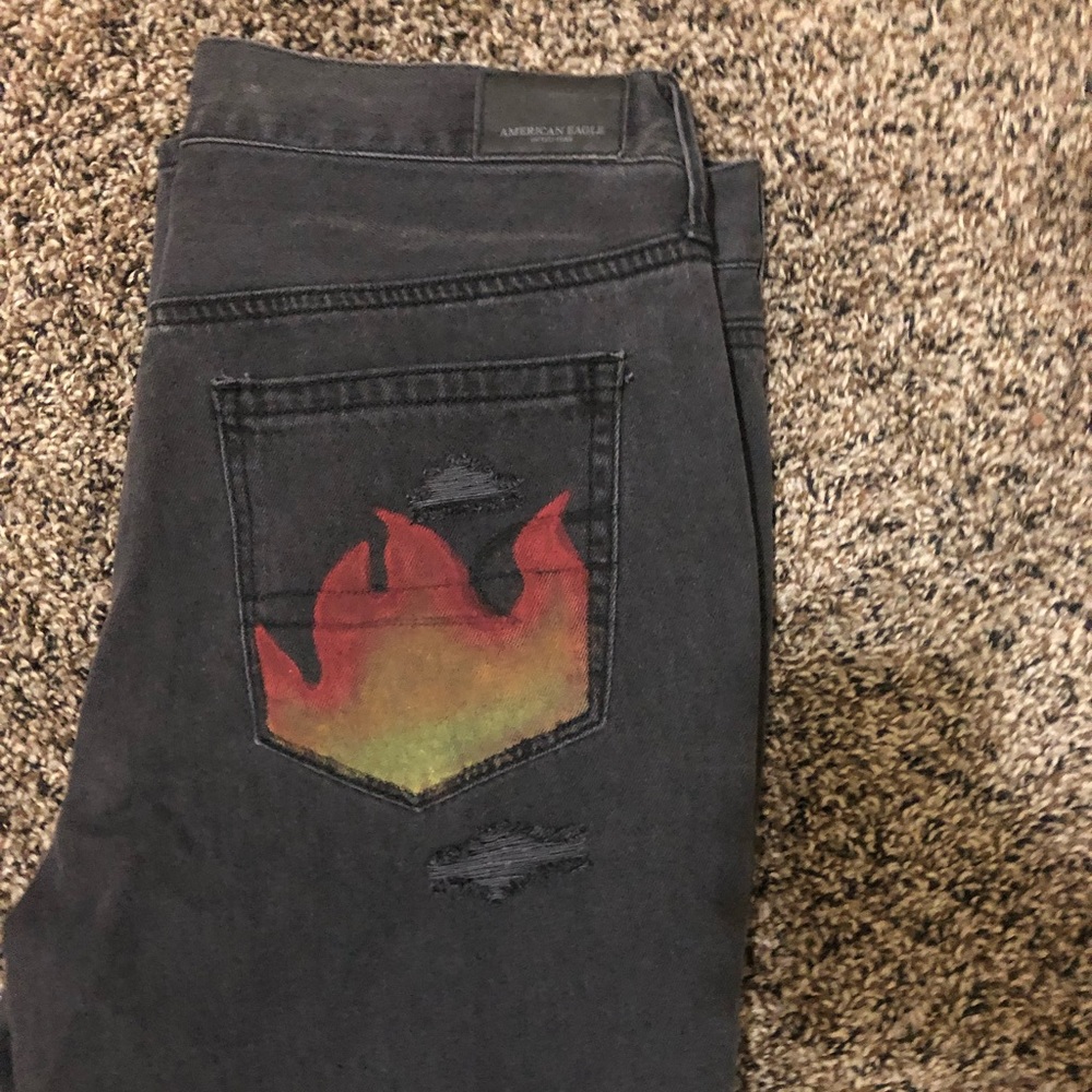 Hand painted american eagle jeans